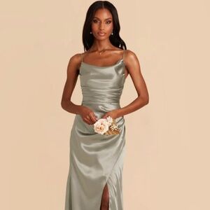 XL Lydia Dress (in Shiny Satin Moss Green) - from Birdy Grey